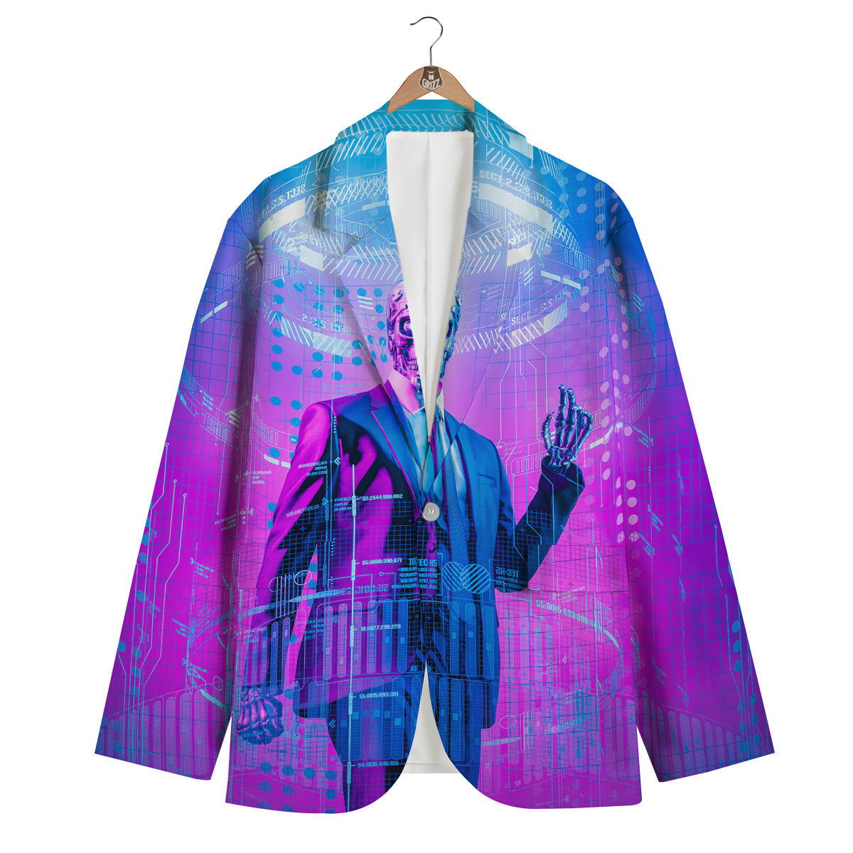 Purple Skeleton Cyber Print Men's Blazer-grizzshop