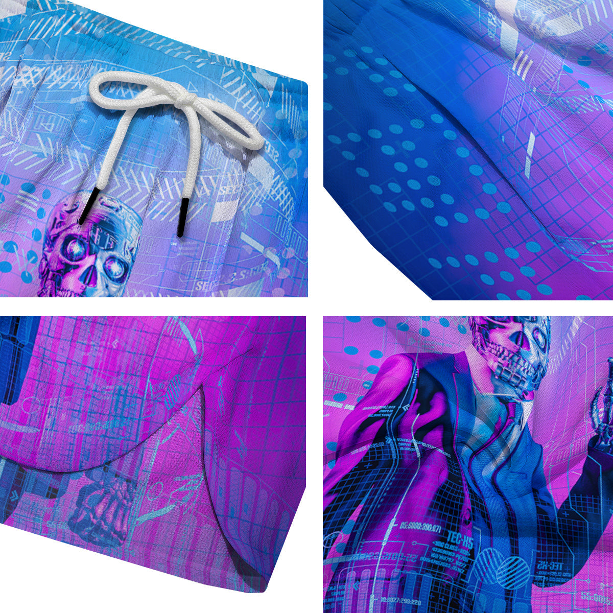 Purple Skeleton Cyber Print Men's Running Shorts-grizzshop