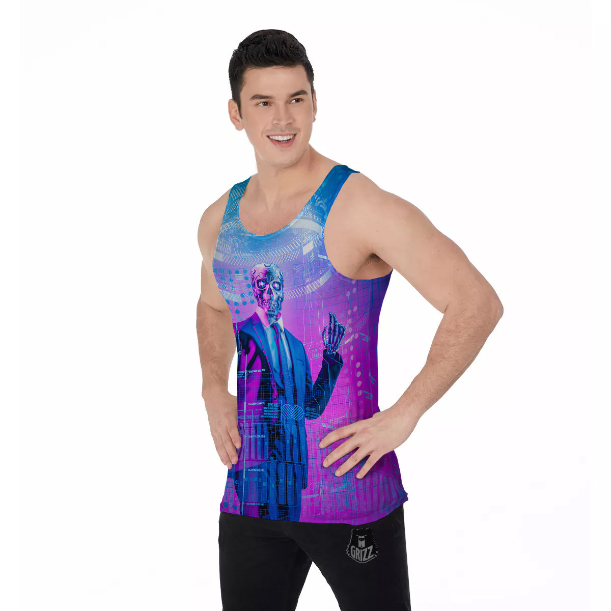 Purple Skeleton Cyber Print Men's Tank Top-grizzshop