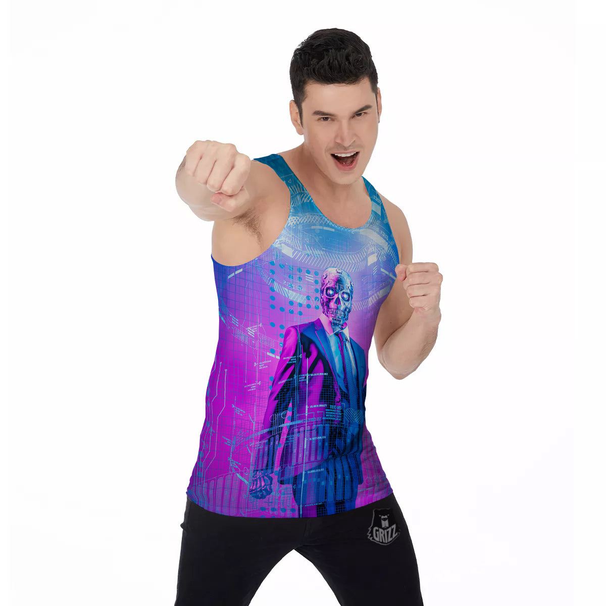 Purple Skeleton Cyber Print Men's Tank Top-grizzshop