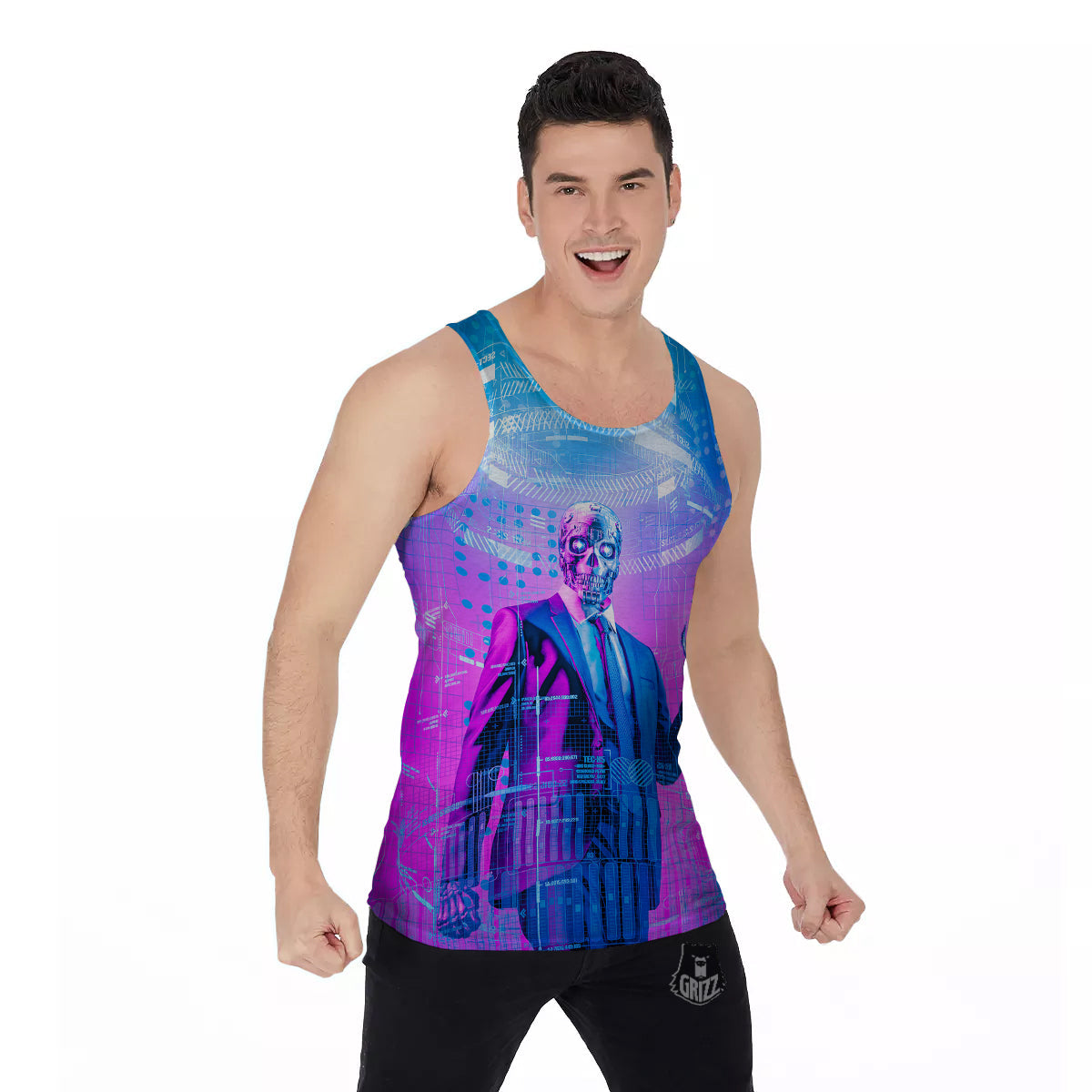 Purple Skeleton Cyber Print Men's Tank Top-grizzshop