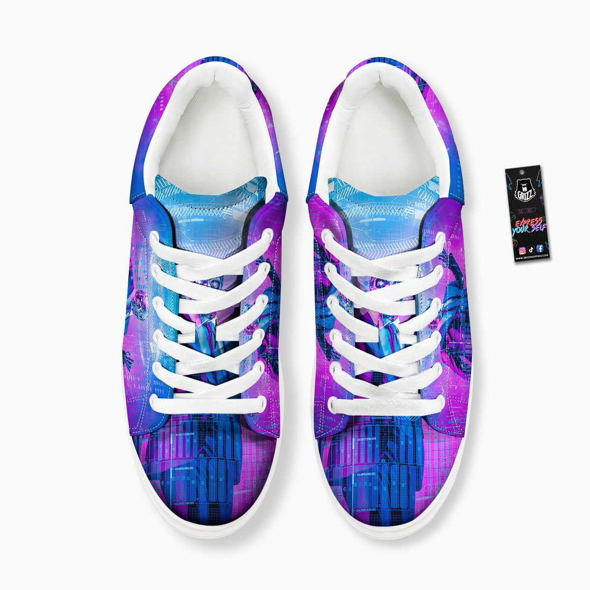 Purple Skeleton Cyber Print Platform Shoes-grizzshop
