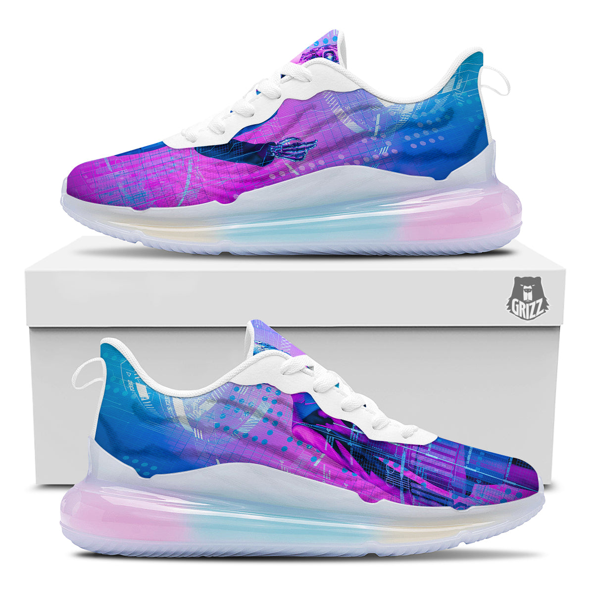 Purple Skeleton Cyber Print Running Sneakers-grizzshop