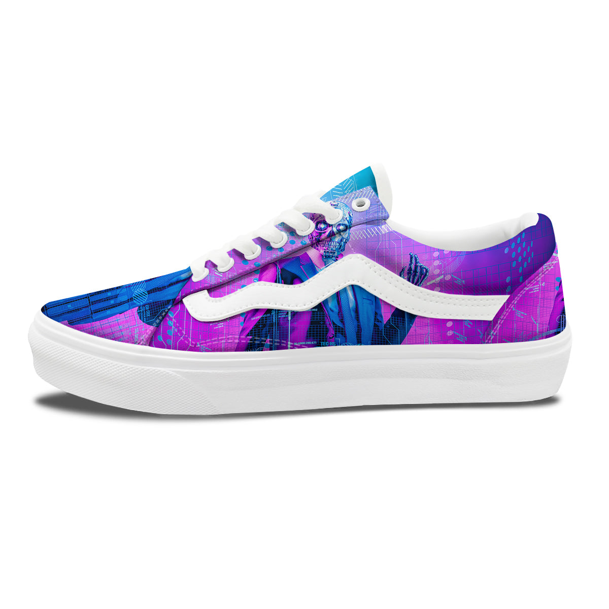 Purple Skeleton Cyber Print Skate Shoes-grizzshop