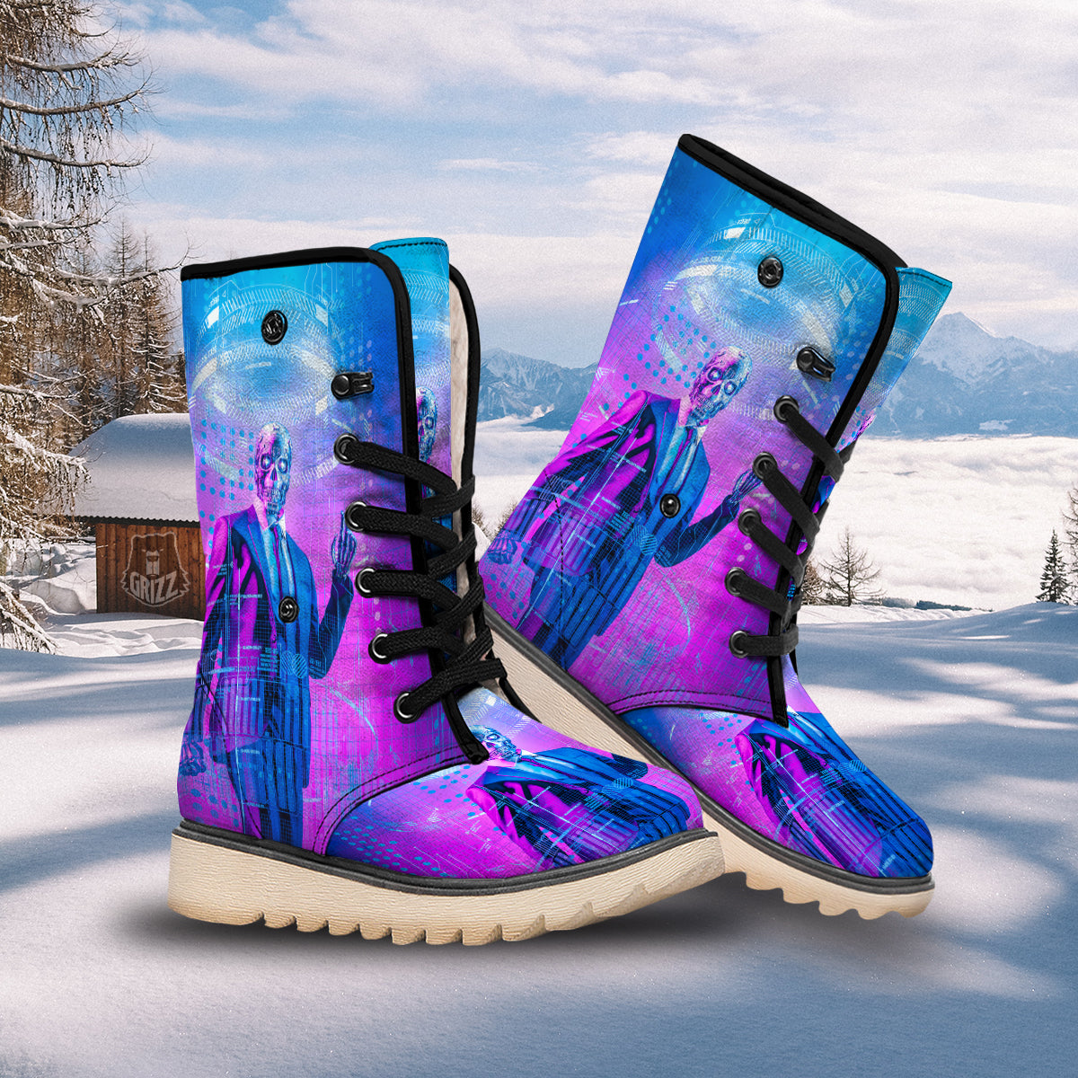 Purple Skeleton Cyber Print Snow Boots-grizzshop