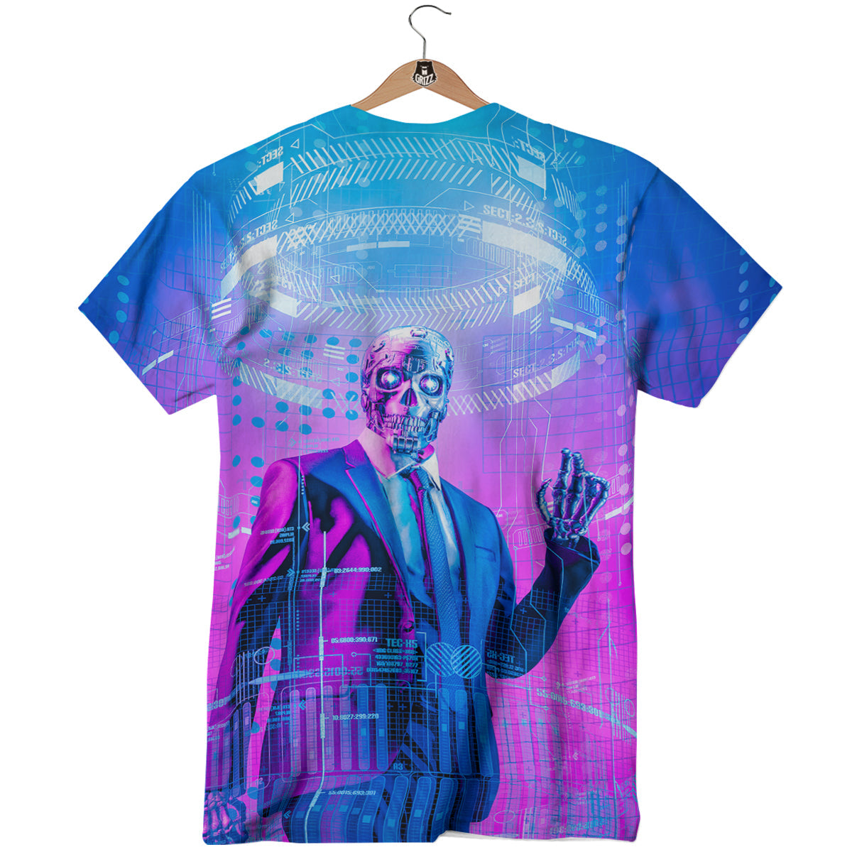 Purple Skeleton Cyber Print T-Shirt-grizzshop