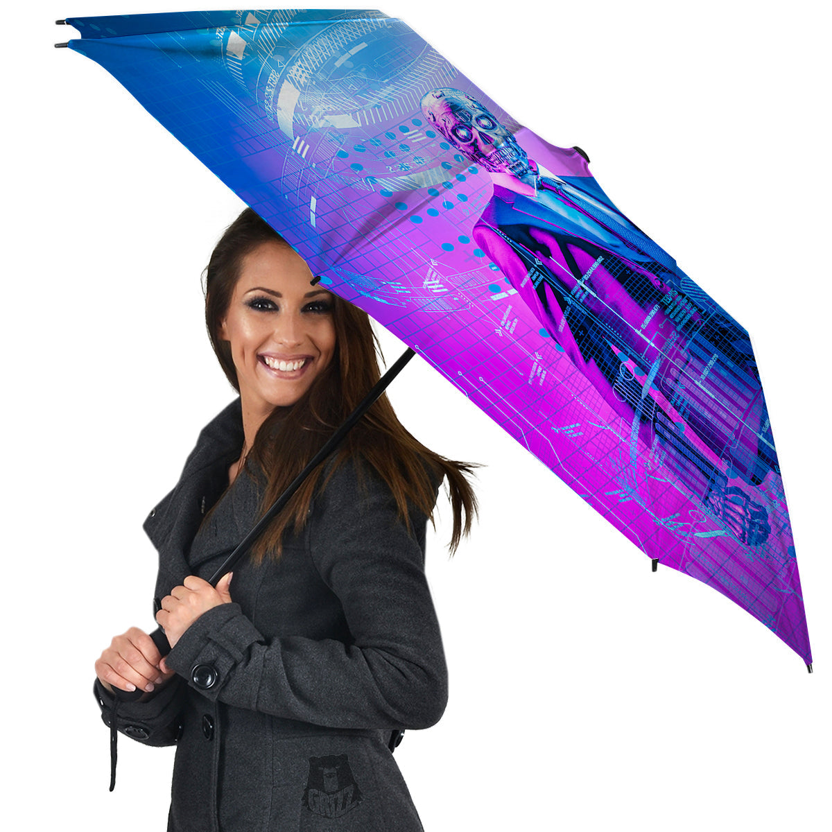 Purple Skeleton Cyber Print Umbrella-grizzshop