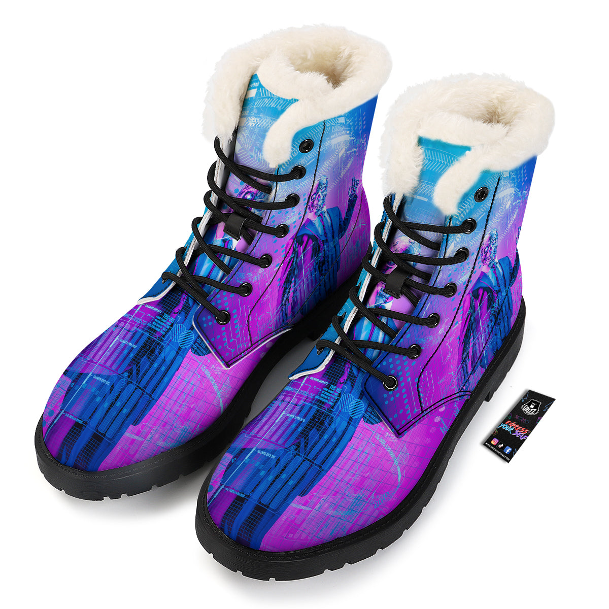 Purple Skeleton Cyber Print Winter Boots-grizzshop