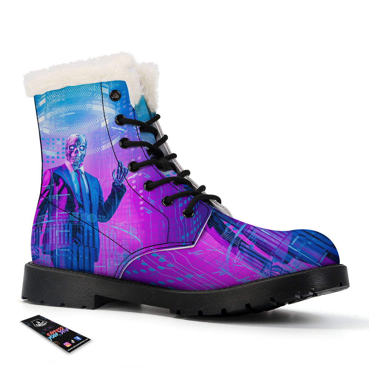 Purple Skeleton Cyber Print Winter Boots-grizzshop