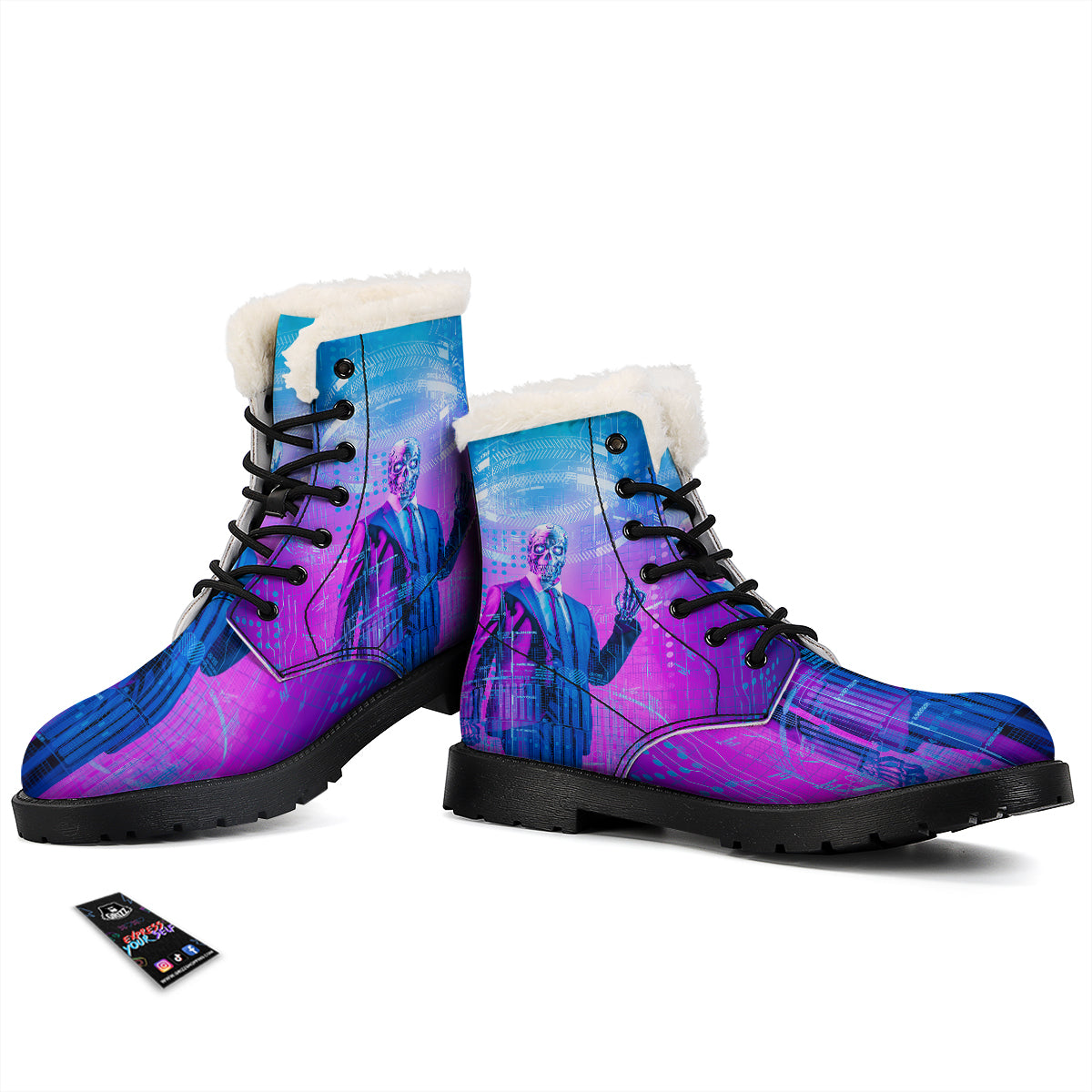 Purple Skeleton Cyber Print Winter Boots-grizzshop