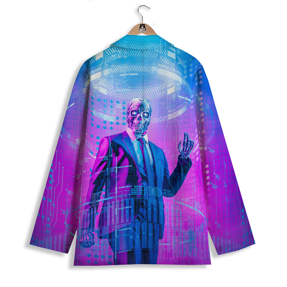 Purple Skeleton Cyber Print Women's Blazer-grizzshop