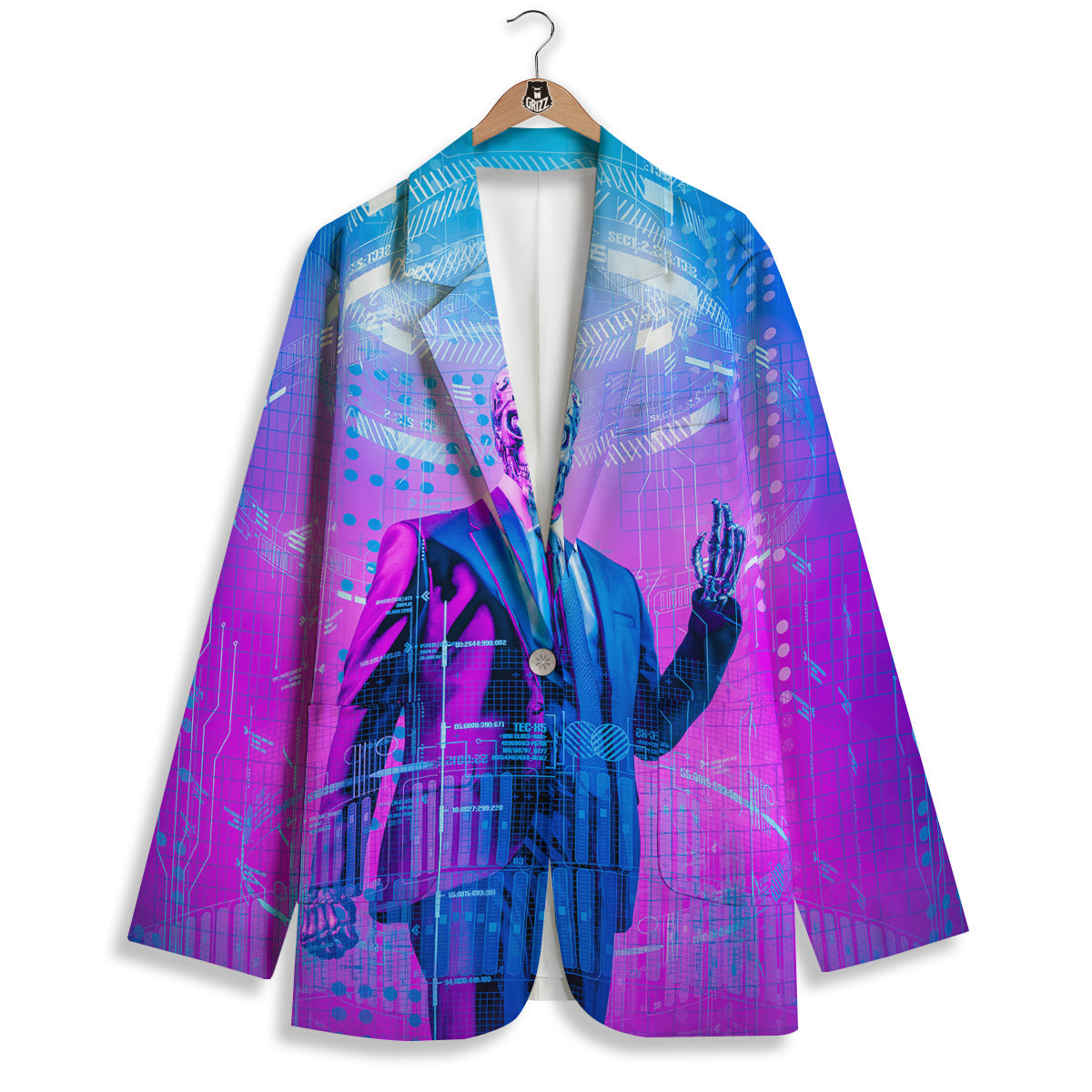 Purple Skeleton Cyber Print Women's Blazer-grizzshop