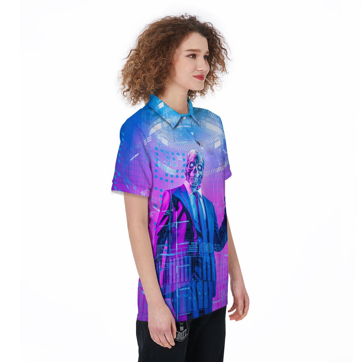 Purple Skeleton Cyber Print Women's Golf Shirts-grizzshop
