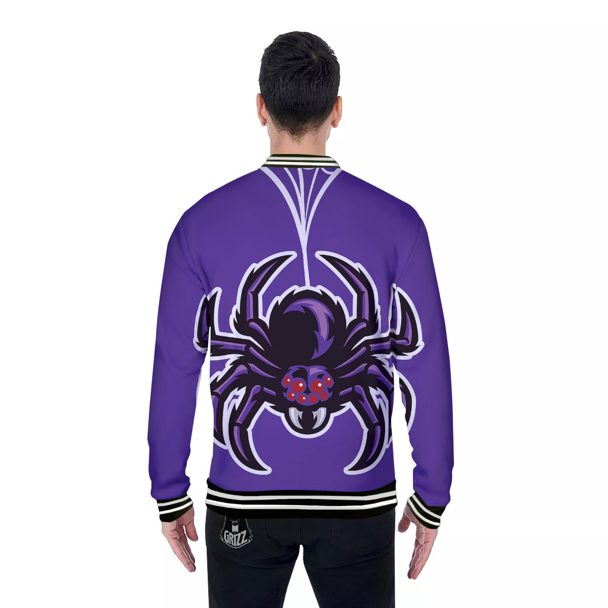 Purple Spider Print Baseball Jacket-grizzshop