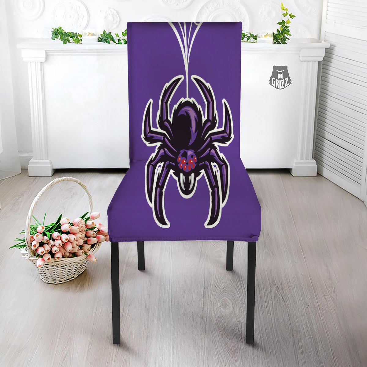 Purple Spider Print Dining Chair Slipcover-grizzshop