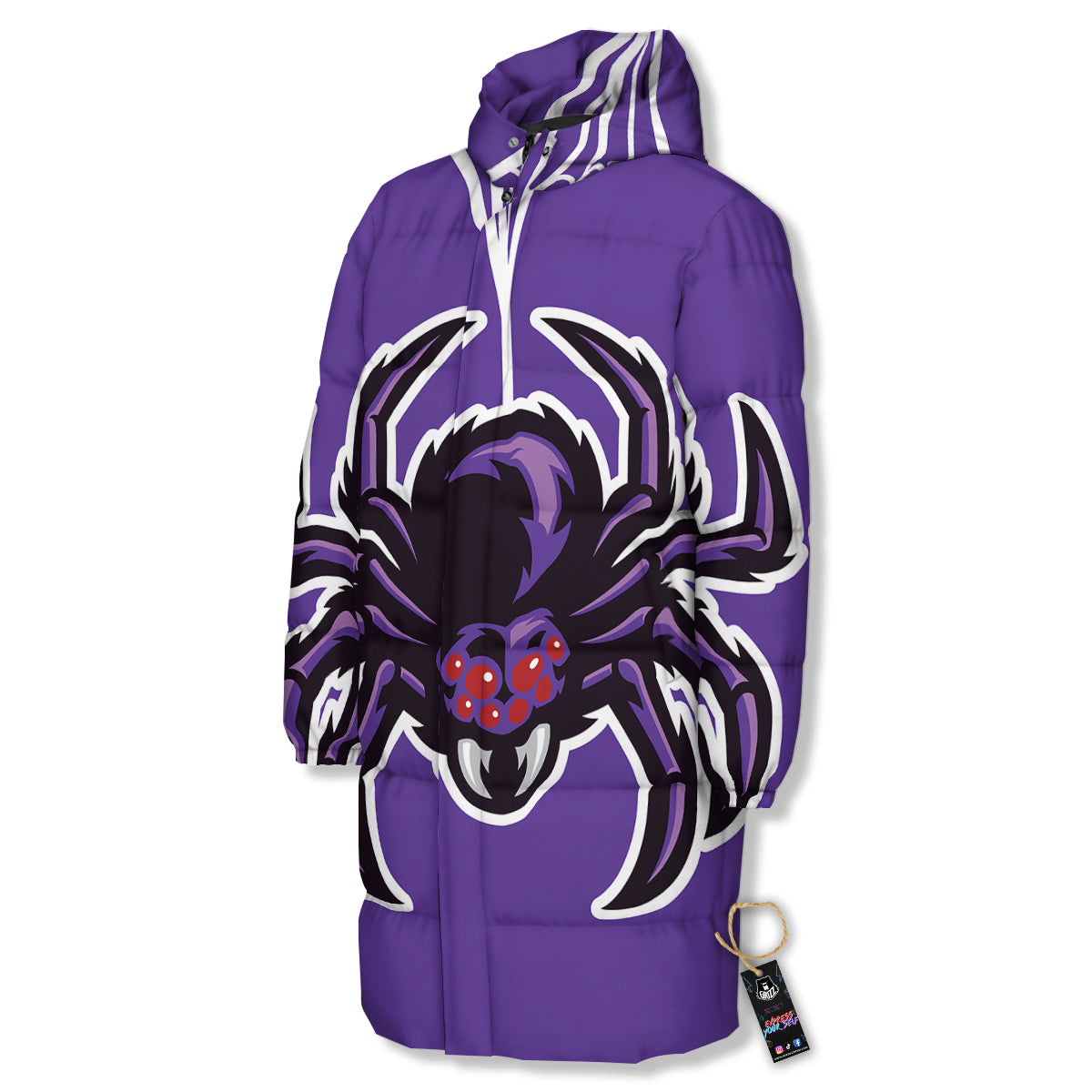 Purple Spider Print Long Down Jacket-grizzshop