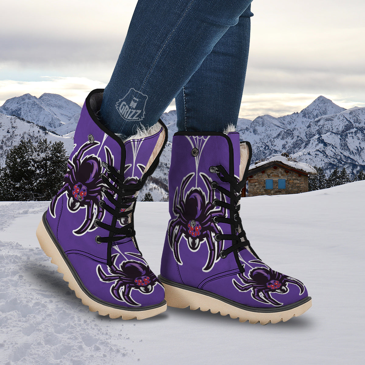 Purple Spider Print Snow Boots-grizzshop