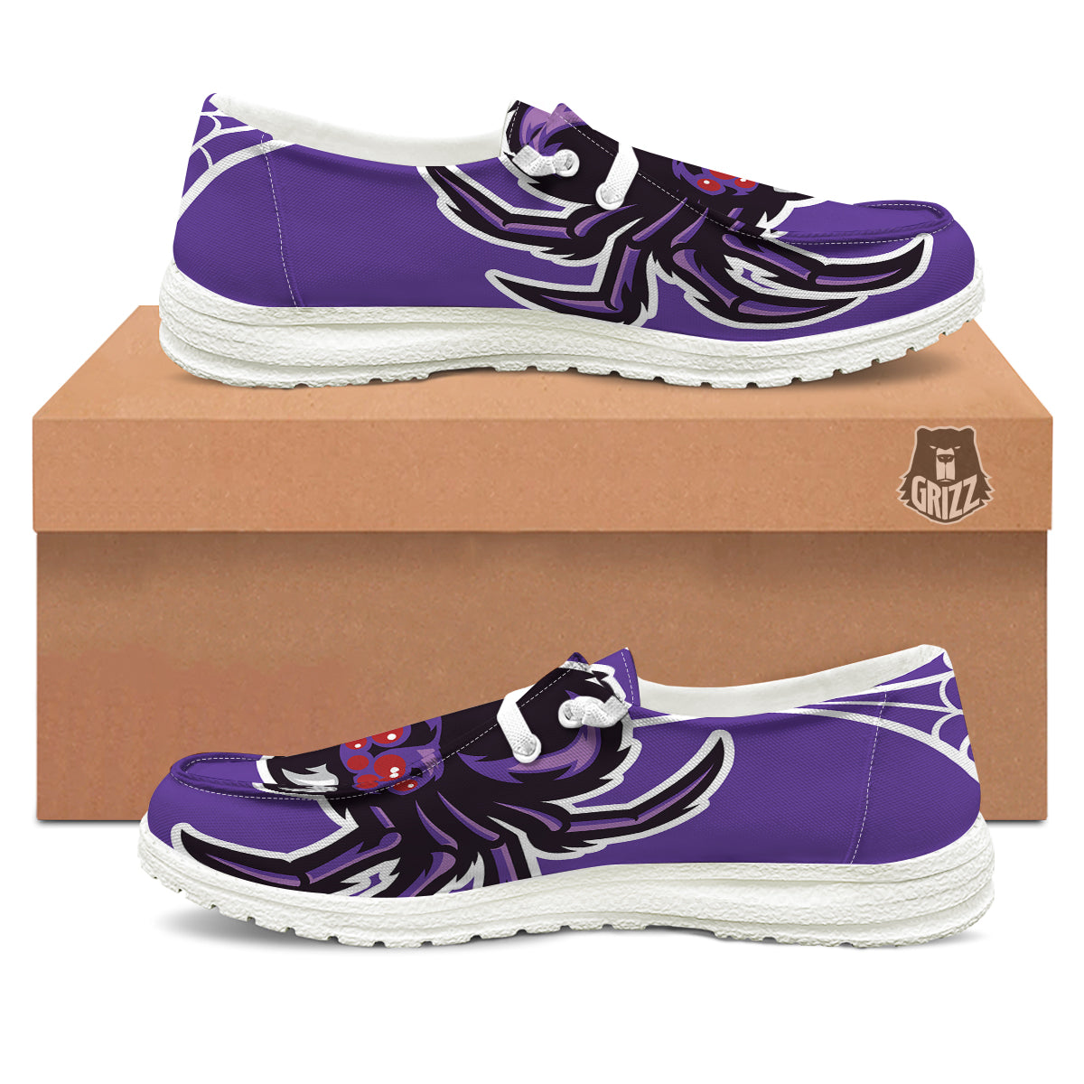 Purple Spider Print White Loafers-grizzshop