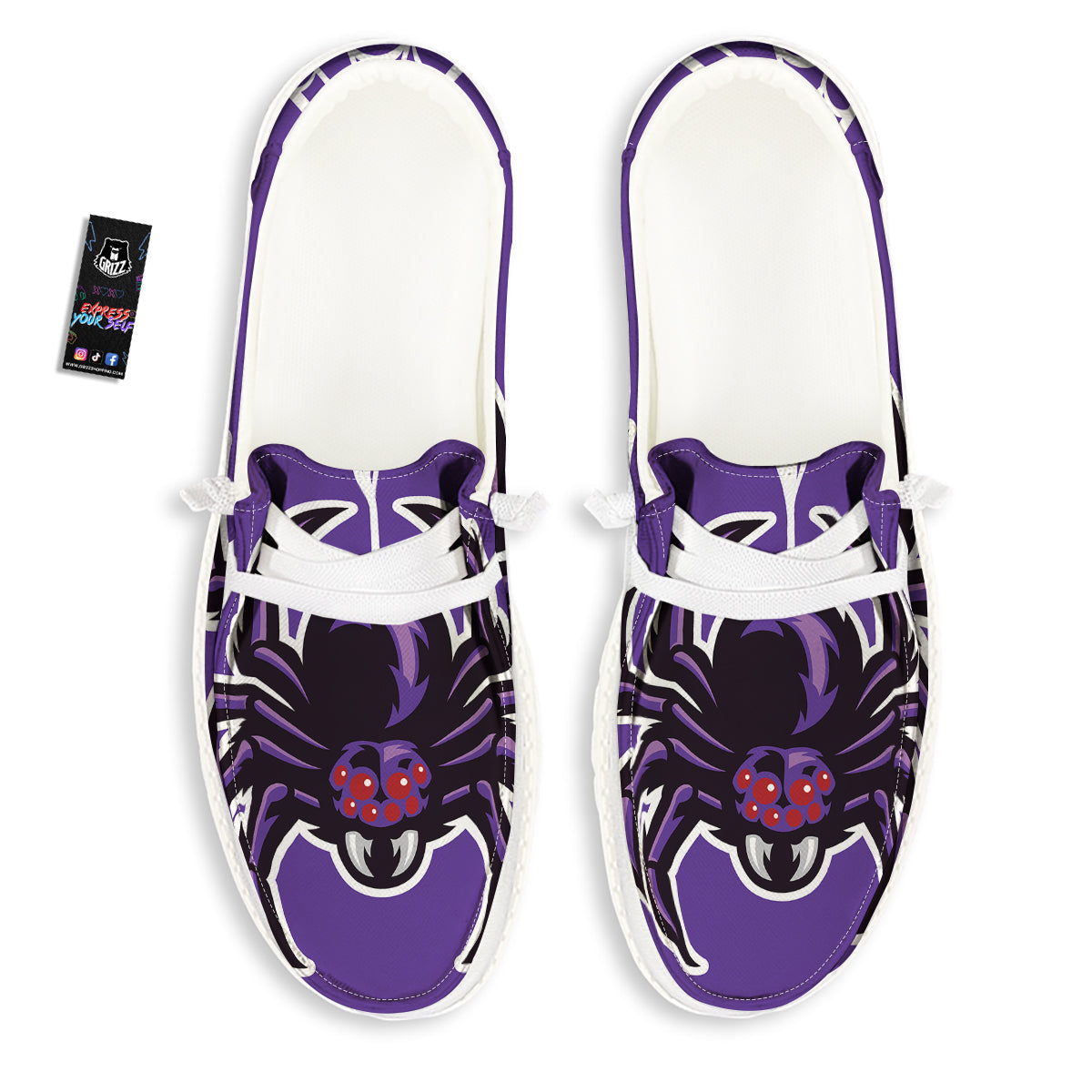 Purple Spider Print White Loafers-grizzshop