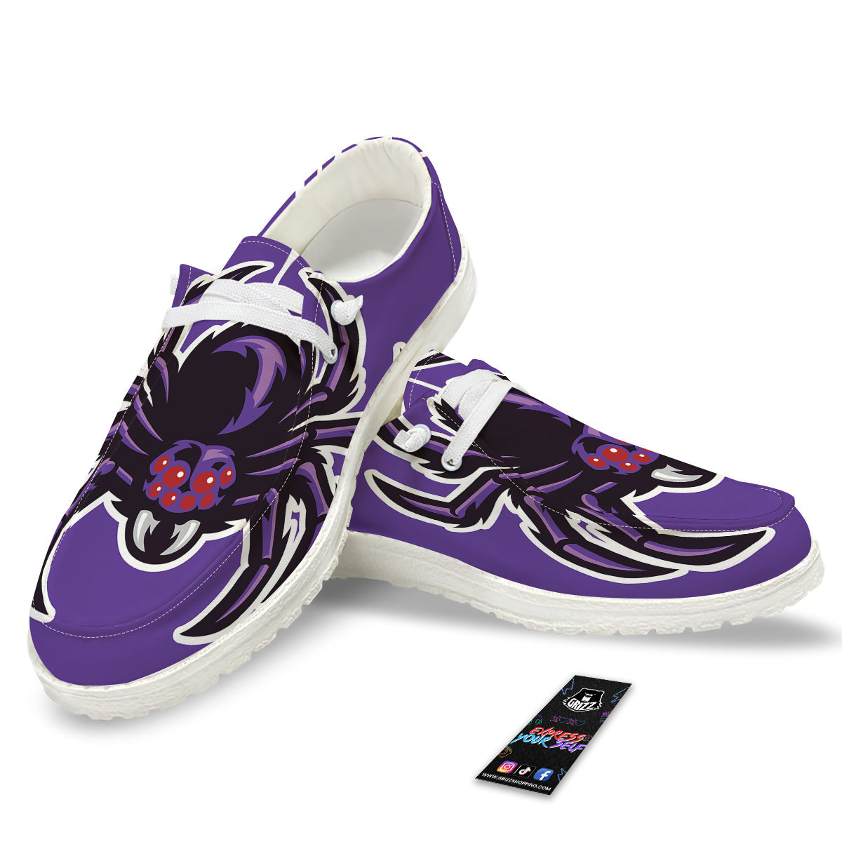 Purple Spider Print White Loafers-grizzshop