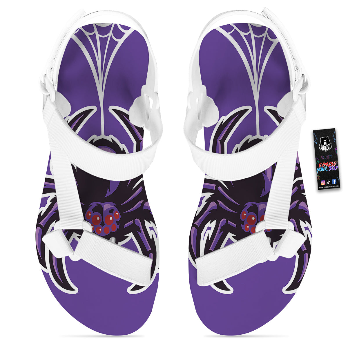 Purple Spider Print White Open Toe Sandals-grizzshop