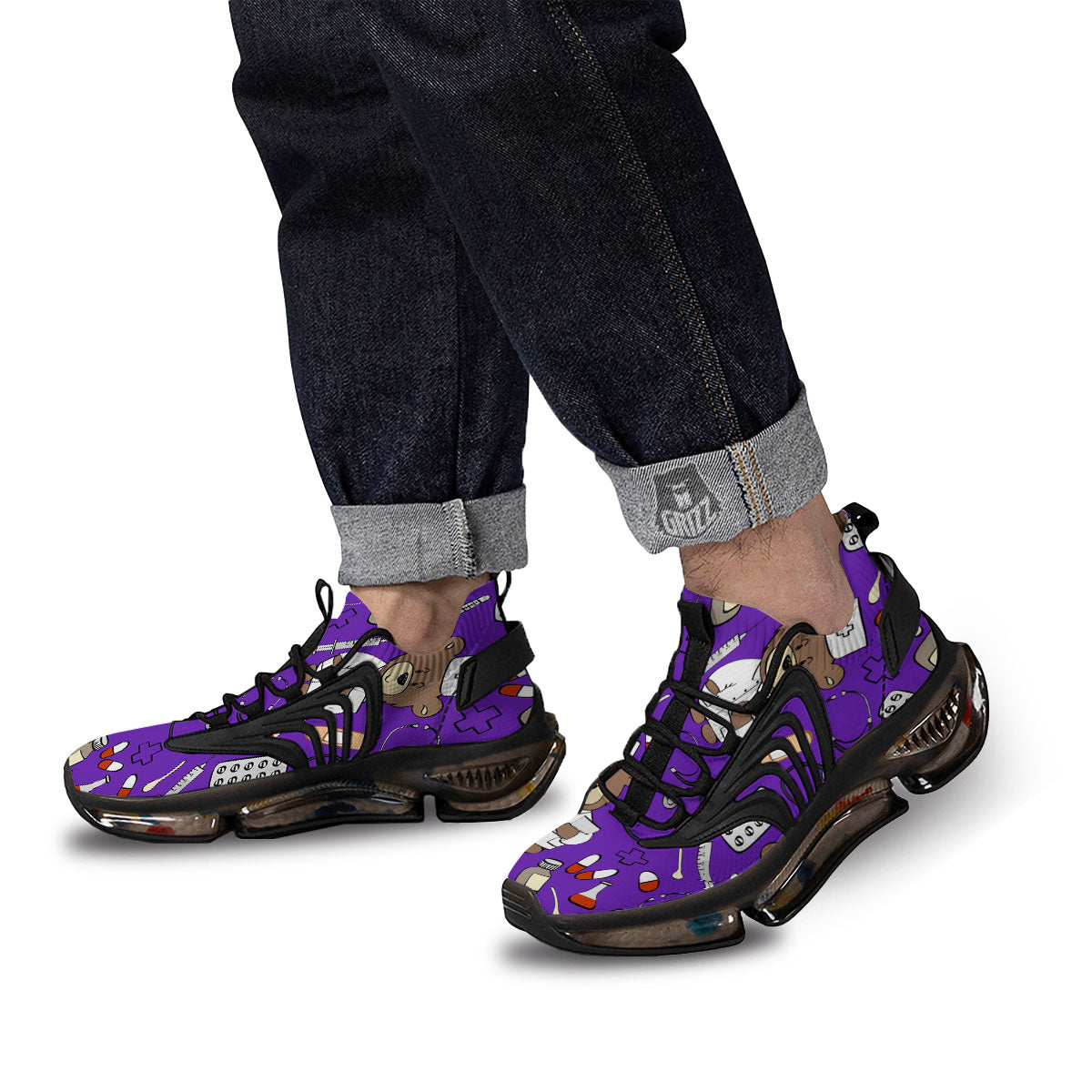 Purple Teddy Bear Nurse Black Gym Shoes-grizzshop