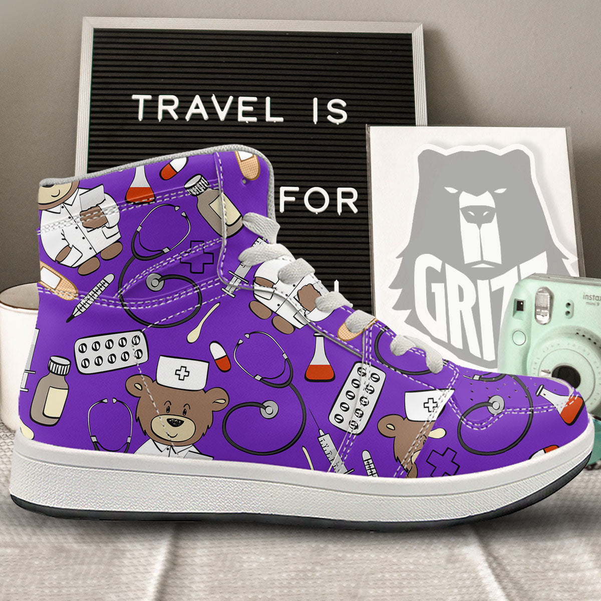 Purple Teddy Bear Nurse High Top Sneakers-grizzshop