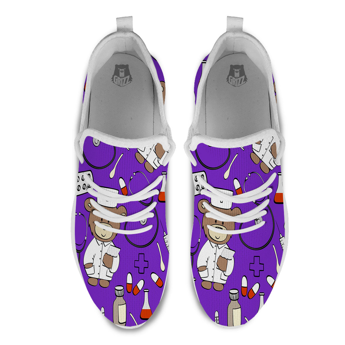Purple Teddy Bear Nurse White Athletic Shoes-grizzshop