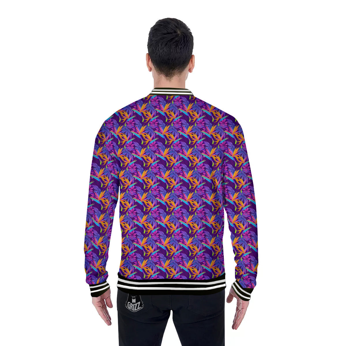 Purple Tropical Leaves Print Pattern Baseball Jacket-grizzshop