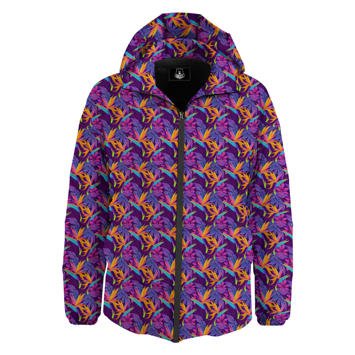 Purple Tropical Leaves Print Pattern Down Jacket-grizzshop