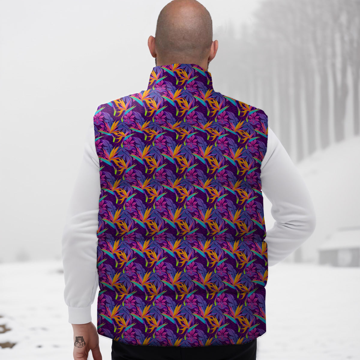 Purple Tropical Leaves Print Pattern Down Vest-grizzshop
