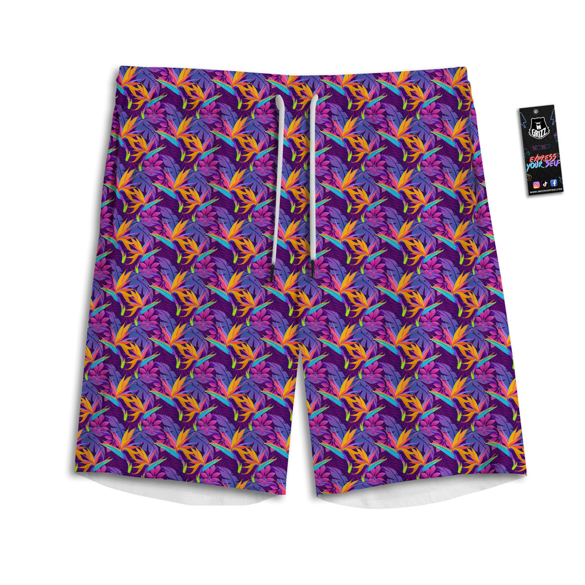 Purple Tropical Leaves Print Pattern Men's Athletic Shorts-grizzshop