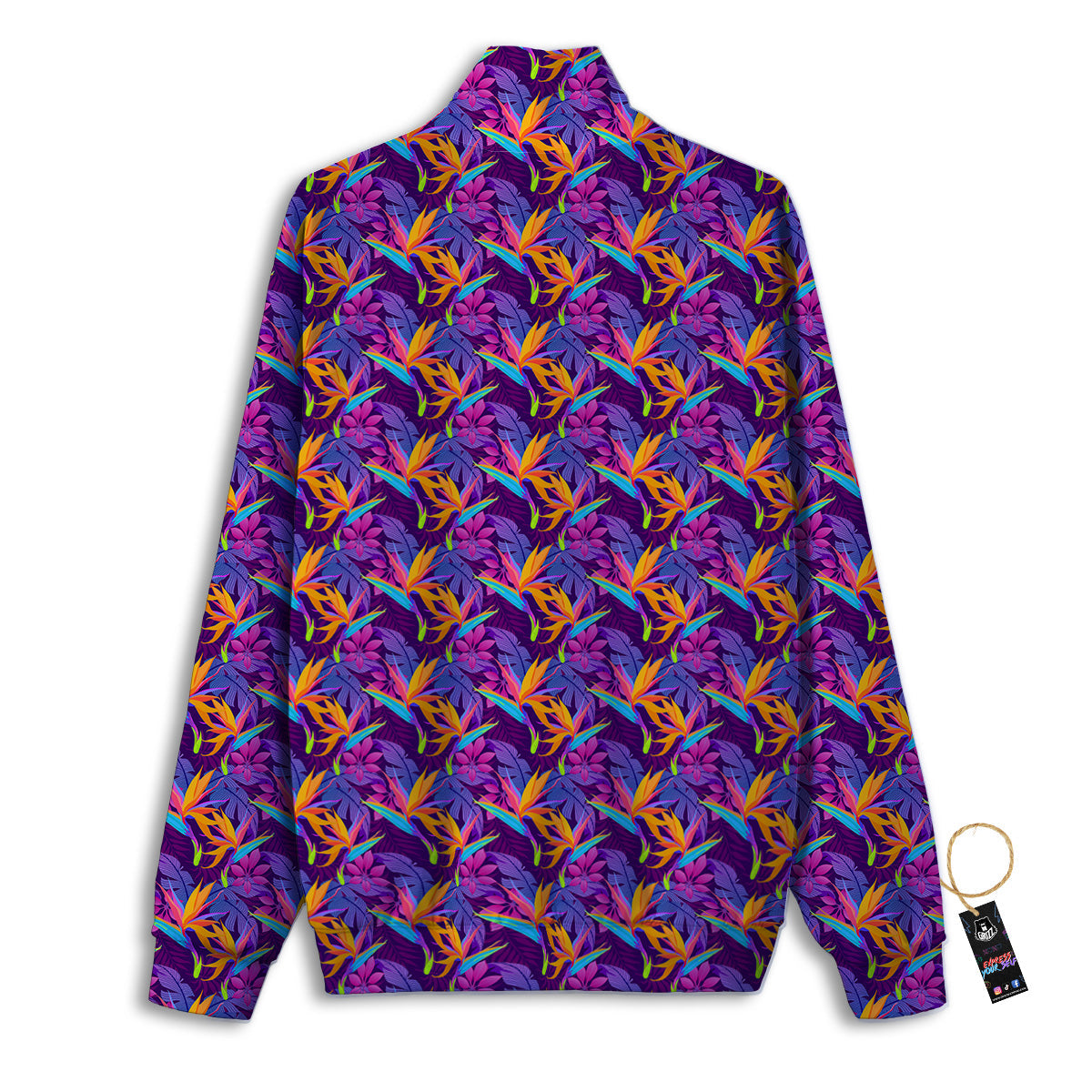 Purple Tropical Leaves Print Pattern Track Jacket-grizzshop