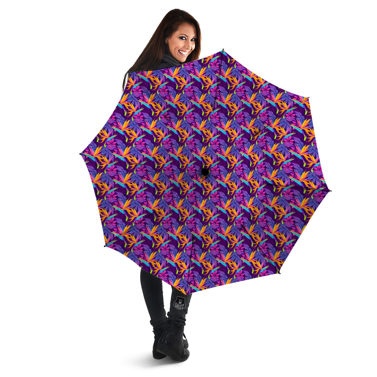 Purple Tropical Leaves Print Pattern Umbrella-grizzshop