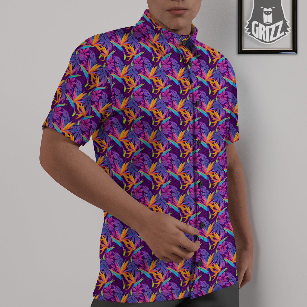 Purple Tropical Leaves Print Pattern Untucked Shirts-grizzshop