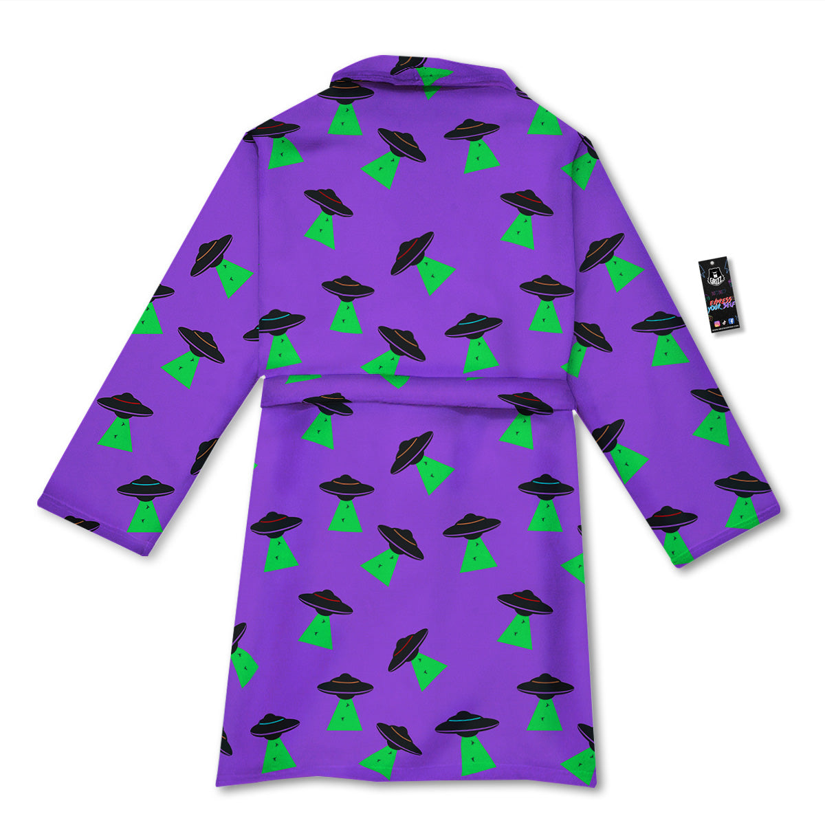 Purple UFO Alien Spaceship Print Pattern Bathrobe-grizzshop