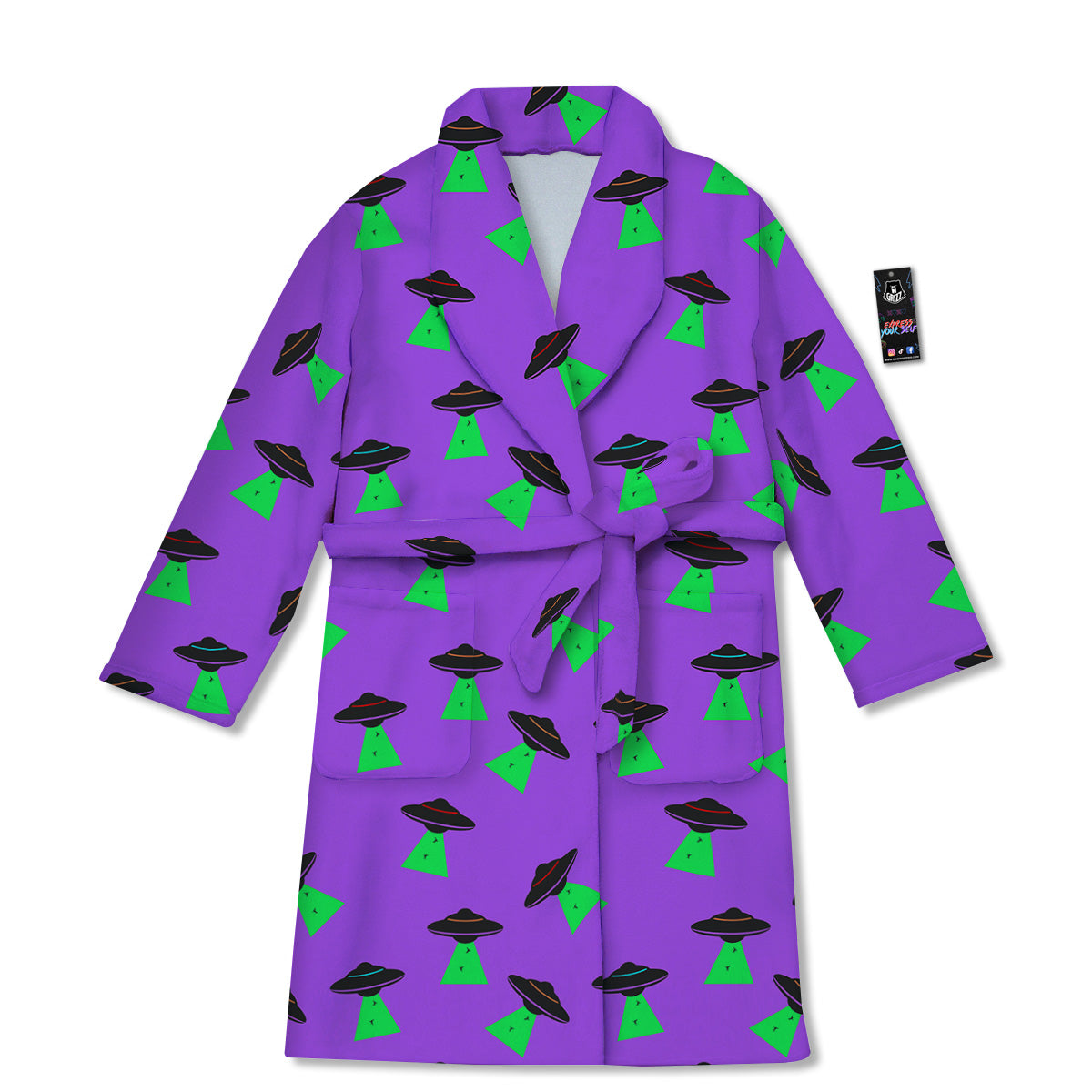 Purple UFO Alien Spaceship Print Pattern Bathrobe-grizzshop