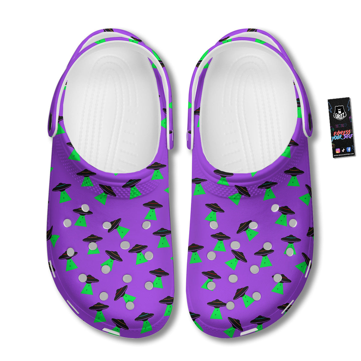Purple UFO Alien Spaceship Print Pattern Clog-grizzshop