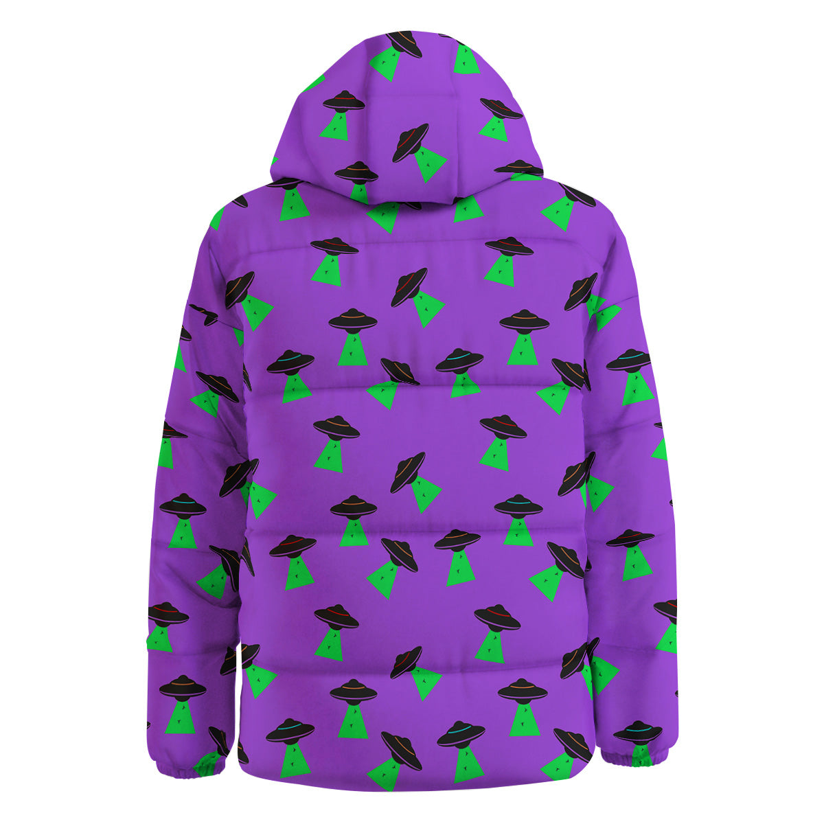 Purple UFO Alien Spaceship Print Pattern Down Jacket-grizzshop