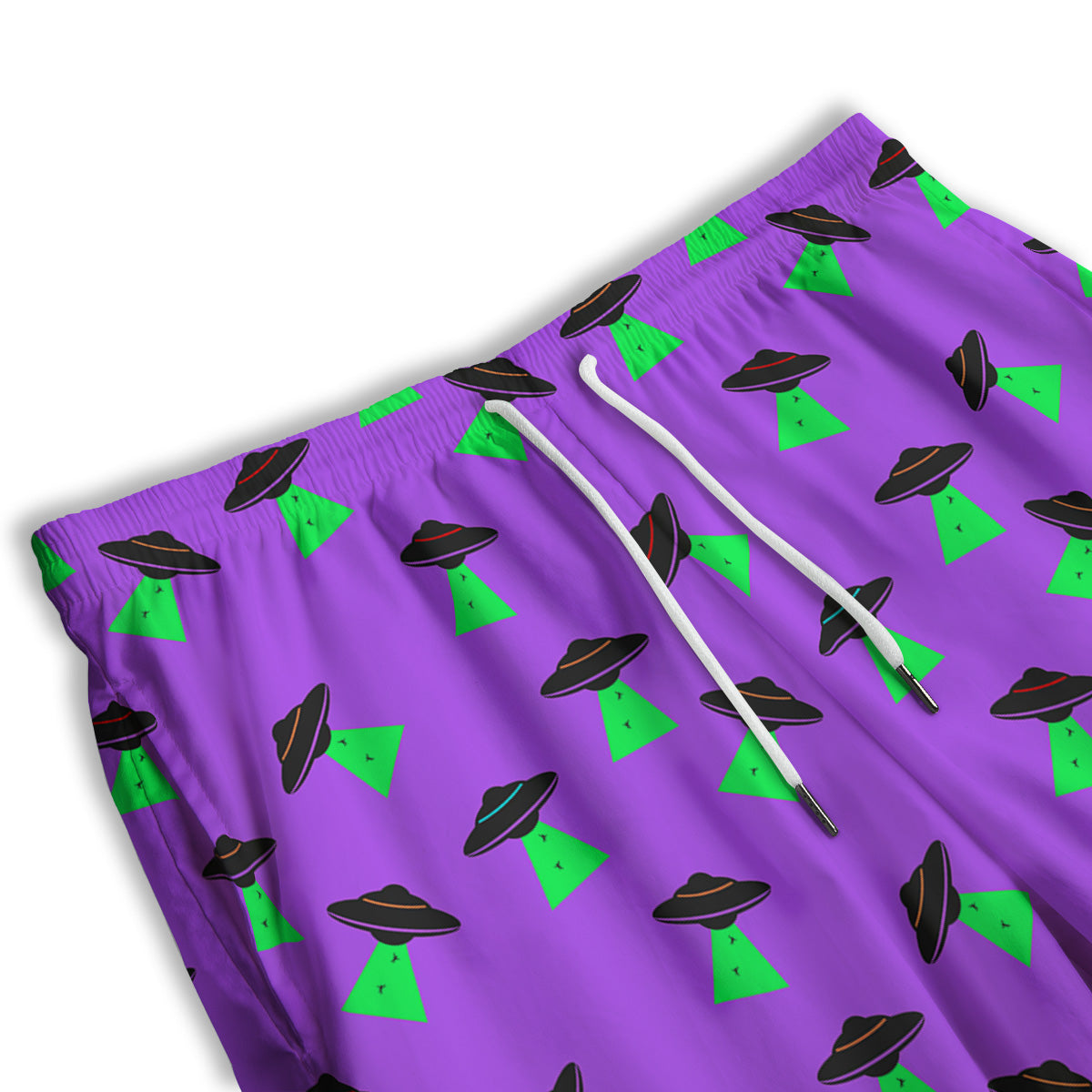 Purple UFO Alien Spaceship Print Pattern Men's Athletic Shorts