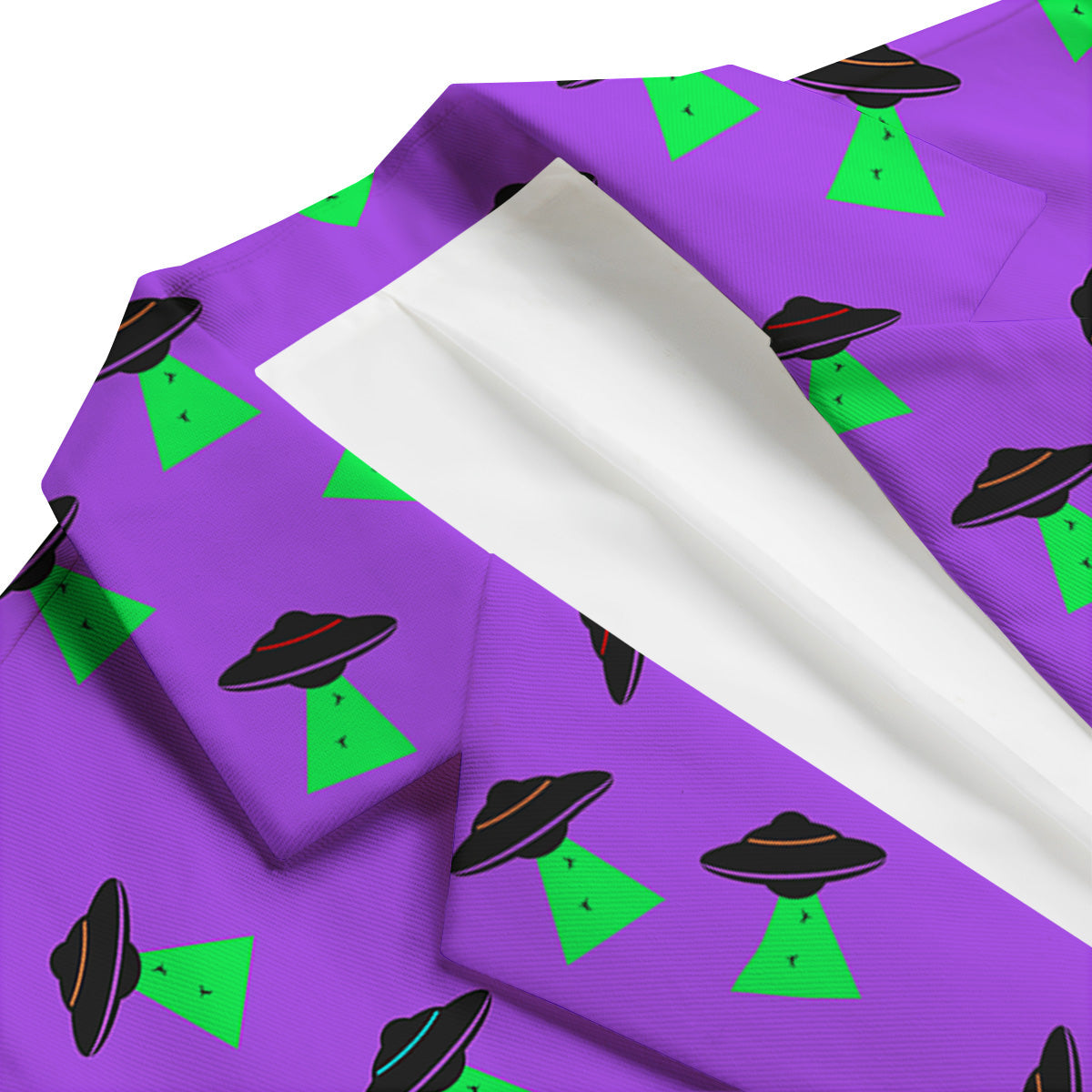 Purple UFO Alien Spaceship Print Pattern Men's Blazer-grizzshop