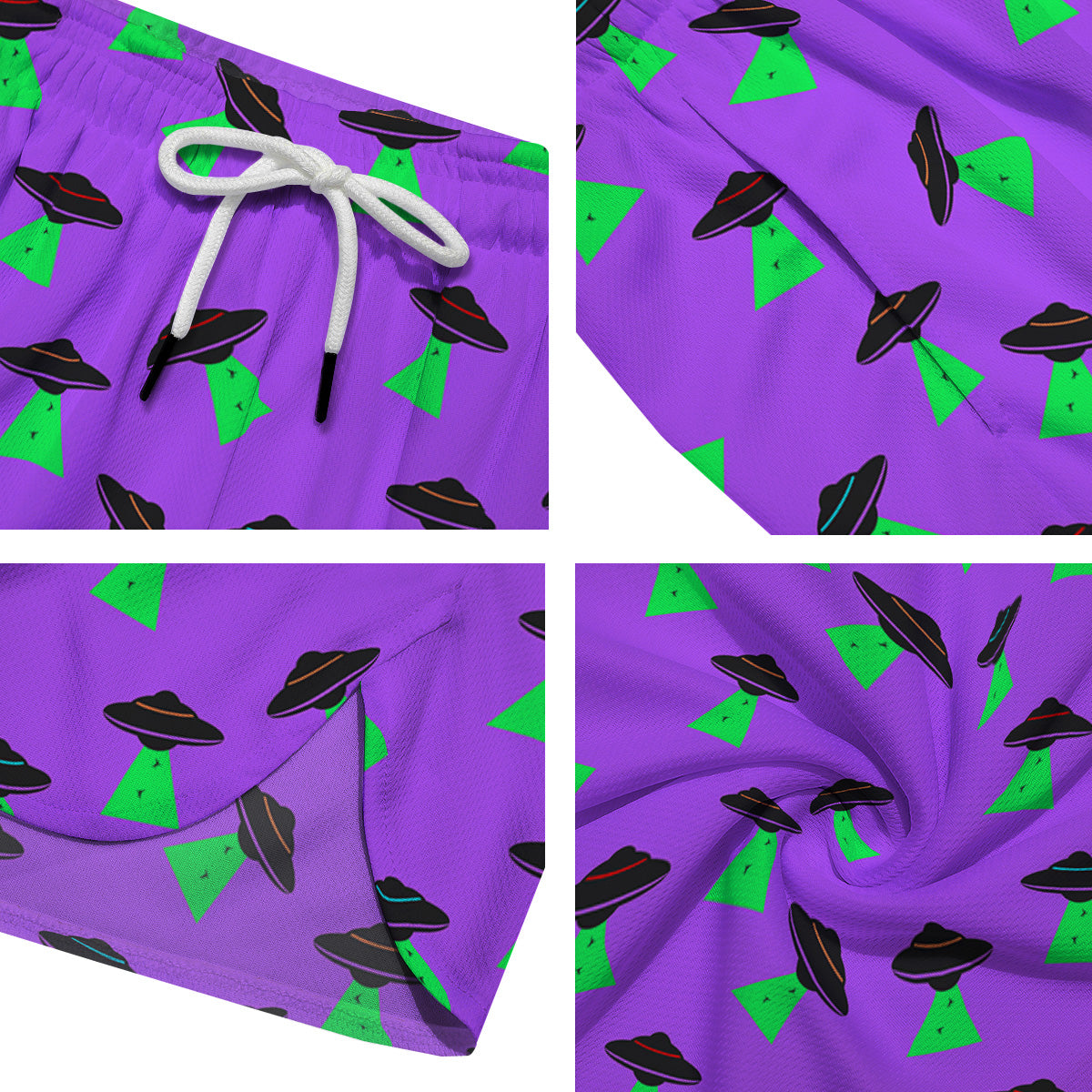 Purple UFO Alien Spaceship Print Pattern Men's Running Shorts-grizzshop