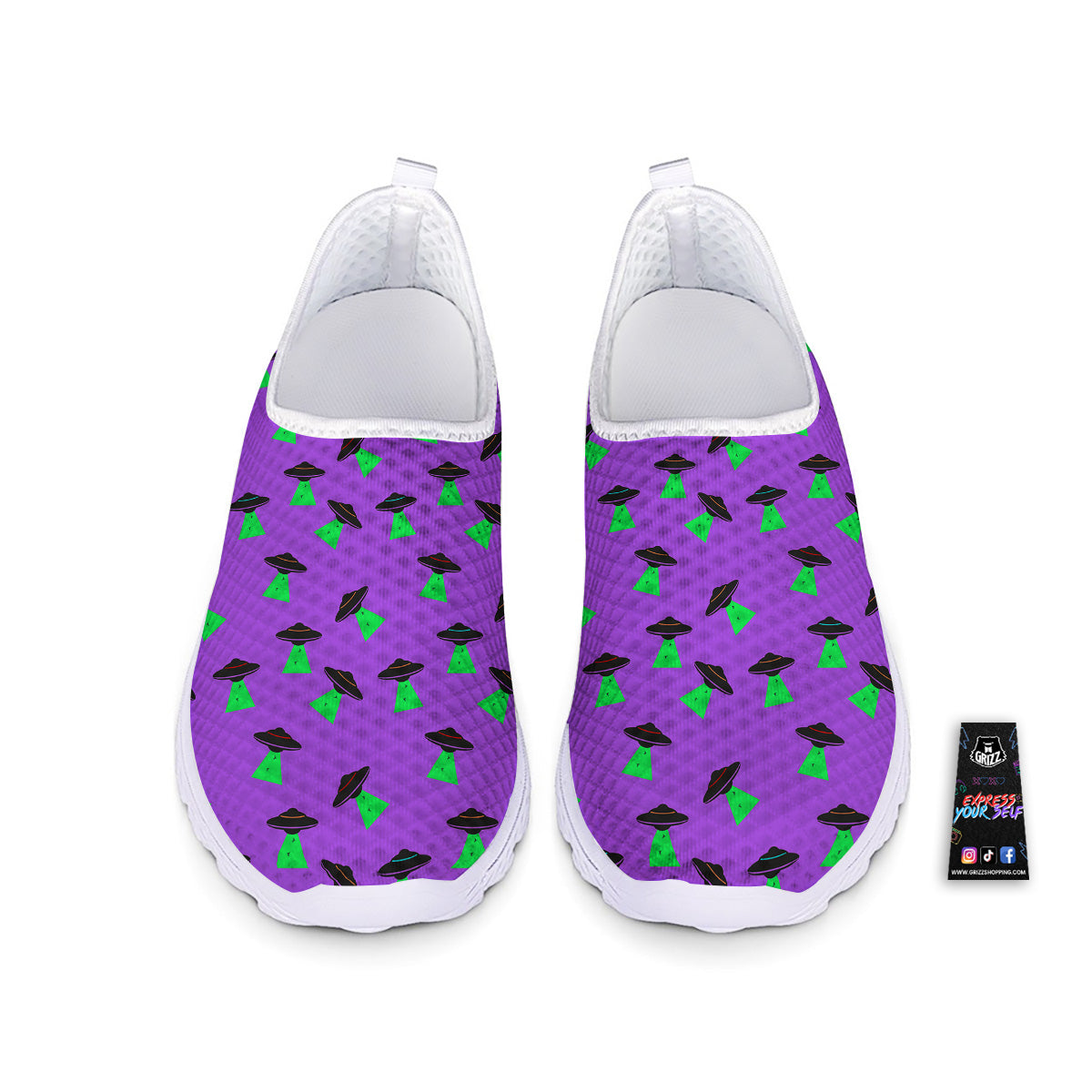 Purple UFO Alien Spaceship Print Pattern Nurse Shoes-grizzshop