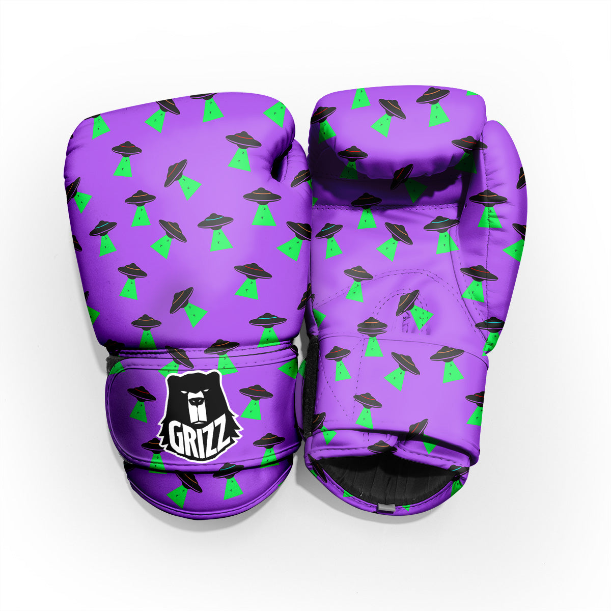 Purple UFO Alien Spaceship Print Pattern Pro Boxing Glove