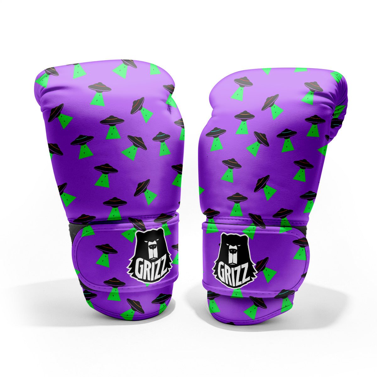 Purple UFO Alien Spaceship Print Pattern Pro Boxing Glove