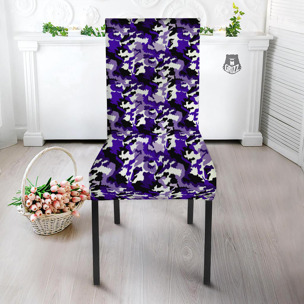 Purple White Abstract Camouflage Print Dining Chair Slipcover-grizzshop