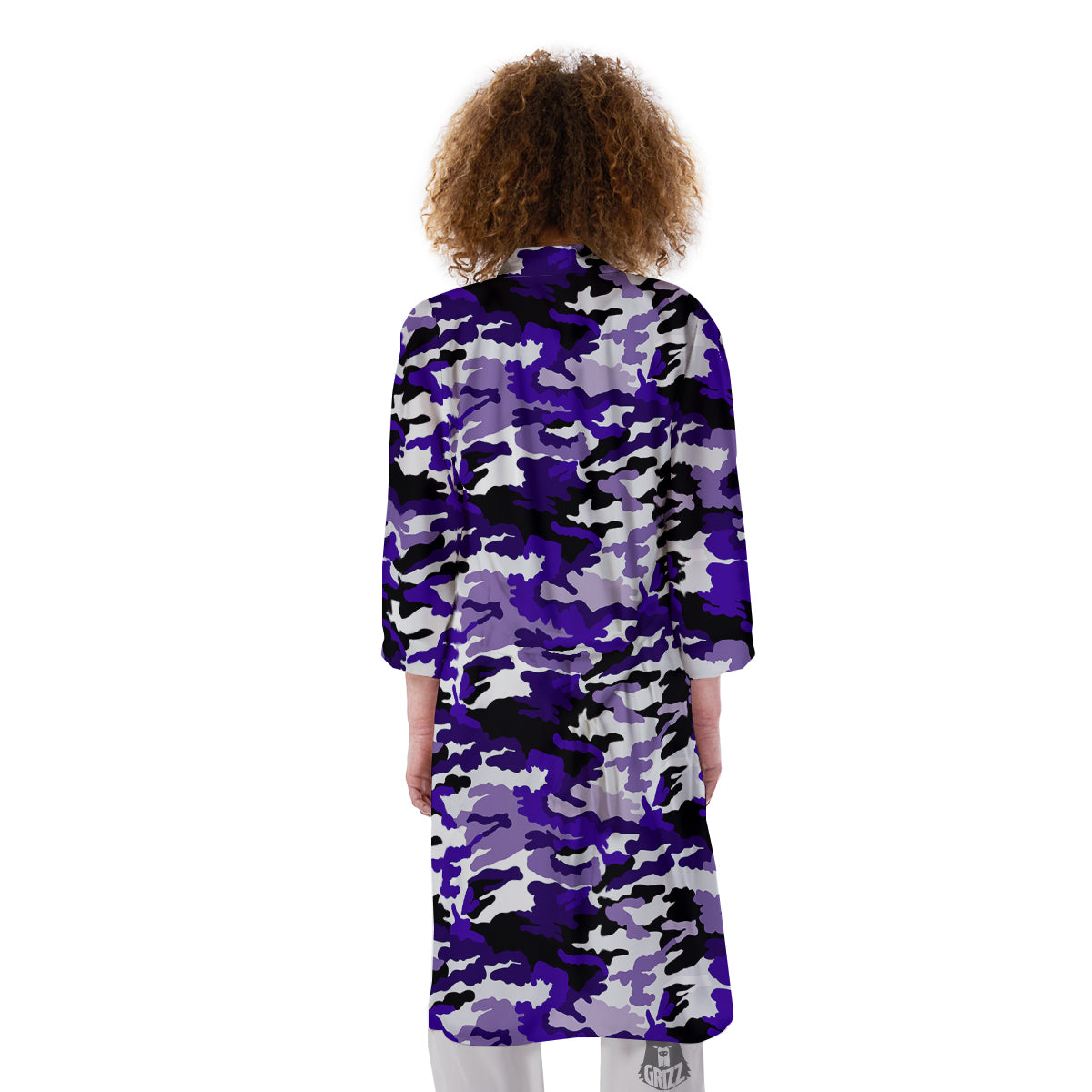 Purple White Abstract Camouflage Print Kimono-grizzshop