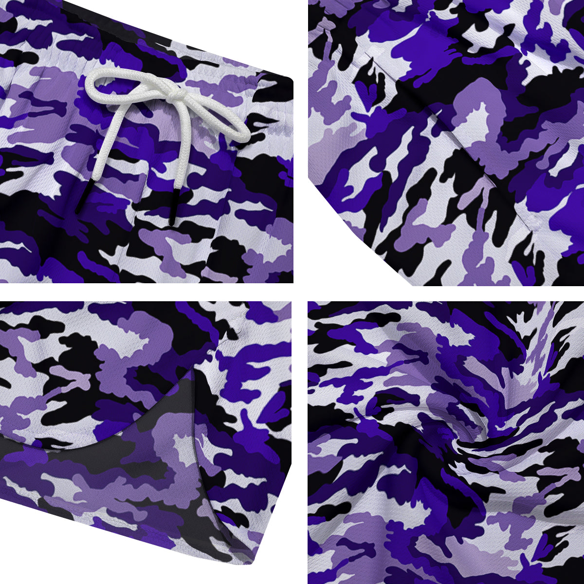 Purple White Abstract Camouflage Print Men's Running Shorts-grizzshop