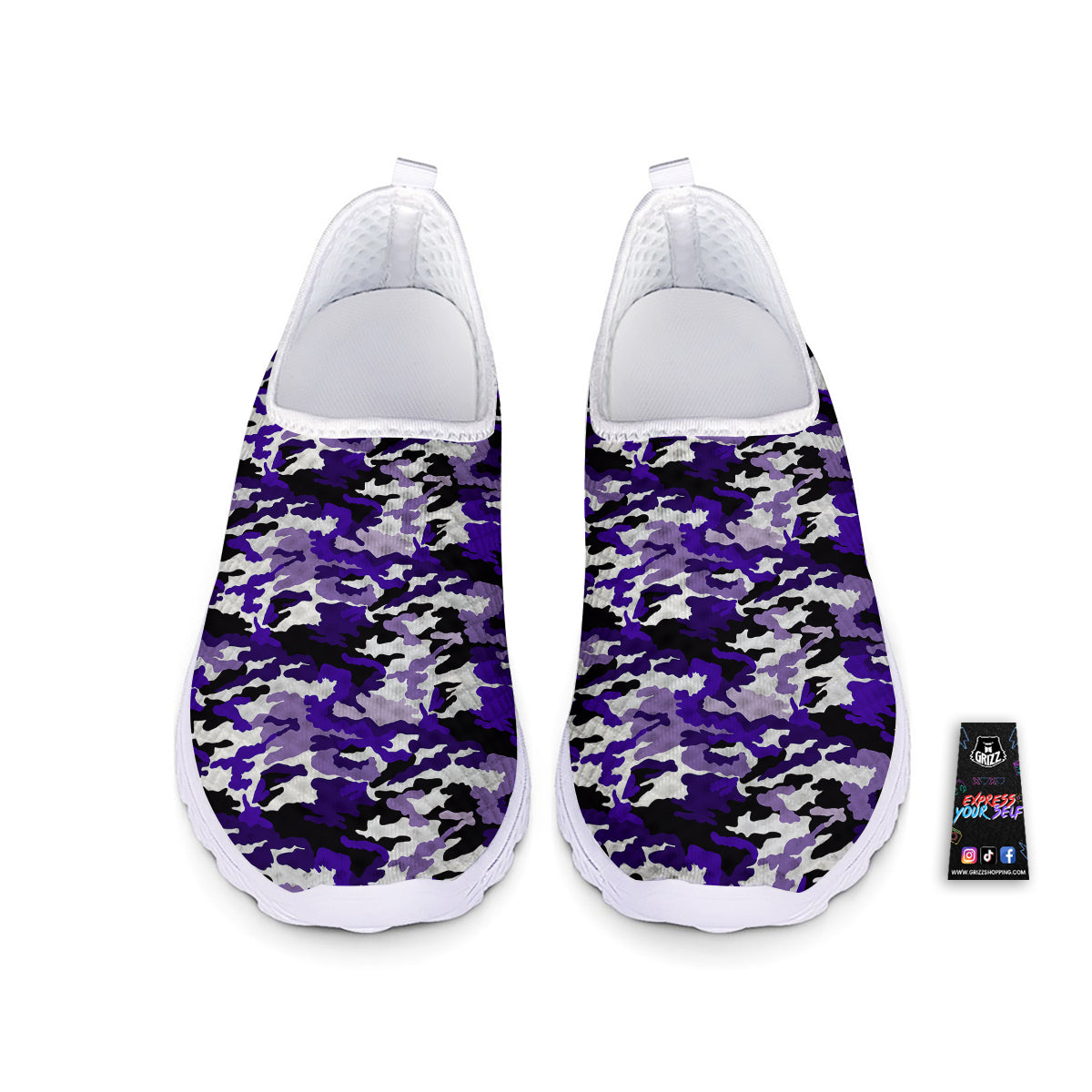 Purple White Abstract Camouflage Print Nurse Shoes-grizzshop