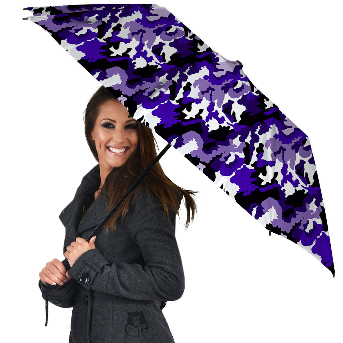 Purple White Abstract Camouflage Print Umbrella-grizzshop